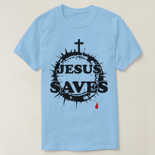 Jesus Rette mit Kreuz und Krone von Thorns T-Shirt (Design vorne)