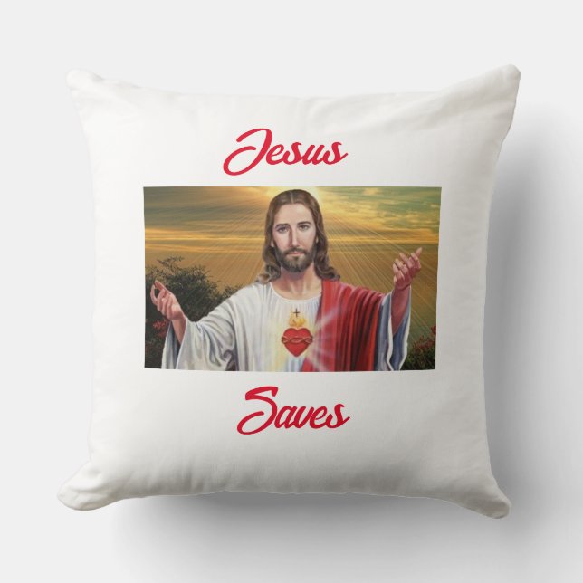 Jesus Rette Throw Pillow Kissen (Vorderseite)
