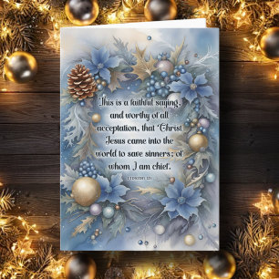 Jesus Rette Verse Blue Floral Christlich Weihnacht Feiertagskarte