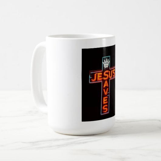 Jesus Rette Zeichen Kaffeetasse (Vorderseite Links)