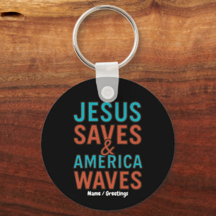 Jesus rettet & Amerika winkt Vintage-Christen Schlüsselanhänger