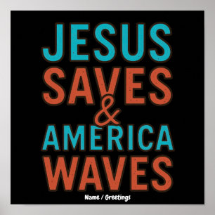 Jesus rettet & Amerika winkt Vintage-Christlich Poster