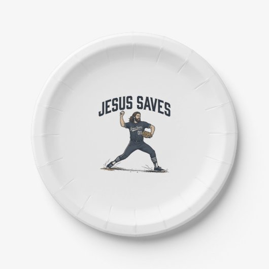 Jesus rettet Baseball Pitcher Vintage Gravur Shi Pappteller (Vorderseite)