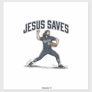 Jesus rettet Baseball Pitcher Vintage Gravur-Shirt Aufkleber