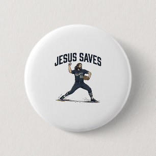 Jesus rettet Baseball Pitcher Vintage Gravur-Shirt Button