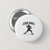 Jesus rettet Baseball Pitcher Vintage Gravur-Shirt Button (Vorne & Hinten)