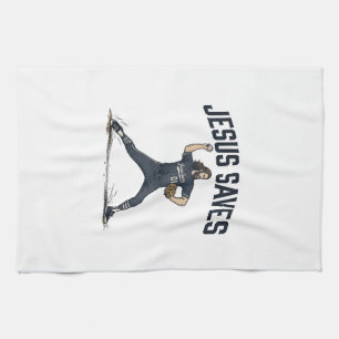 Jesus rettet Baseball Pitcher Vintage Gravur-Shirt Geschirrtuch