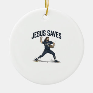 Jesus rettet Baseball Pitcher Vintage Gravur-Shirt Keramik Ornament