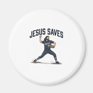Jesus rettet Baseball Pitcher Vintage Gravur-Shirt Magnet