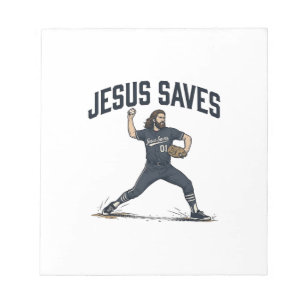 Jesus rettet Baseball Pitcher Vintage Gravur T-Shi Notizblock