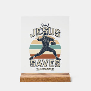 Jesus rettet Baseball Vintage Christian Vector Des Acrylschild