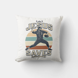 Jesus rettet Baseball Vintage Christian Vector Des Kissen