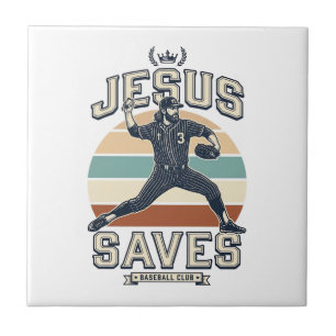Jesus rettet Baseball Vintage Christlicher Vektor  Fliese