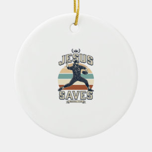 Jesus rettet Baseball Vintage Christlicher Vektor  Keramik Ornament