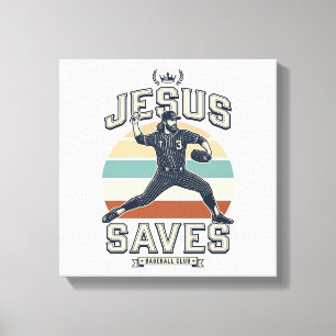 Jesus rettet Baseball Vintage Christlicher Vektor Leinwanddruck