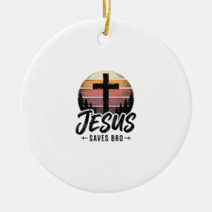 Jesus rettet Bro Vintage Christian Kreuz Shirt Des Keramik Ornament