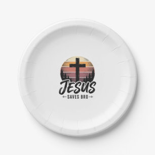 Jesus rettet Bro Vintage Christian Kreuz Shirt Des Pappteller