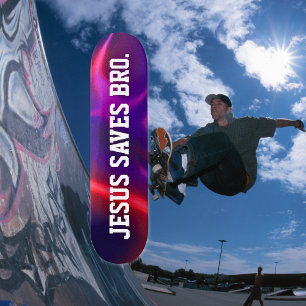 Jesus rettet Bruder. Abstrakter roter Skateboard