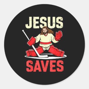 Jesus rettet Eishockey-Torhüter Spieler Christlich Runder Aufkleber
