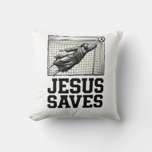 Jesus rettet Fußballtorwart Vintage-Engraving-Shir Kissen