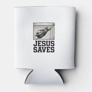Jesus rettet Fußballtorwart Vintage Gravur Shirt_ Dosenkühler