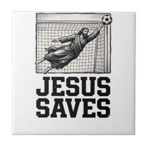 Jesus rettet Fußballtorwart Vintage Gravur Shirt_ Fliese