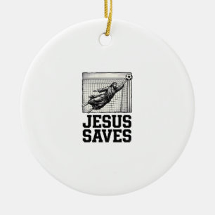 Jesus rettet Fußballtorwart Vintage Gravur Shirt_ Keramik Ornament