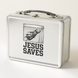 Jesus rettet Fußballtorwart Vintage Gravur Shirt_ Metall Brotdose