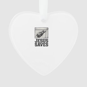 Jesus rettet Fußballtorwart Vintage Gravur Shirt_ Ornament