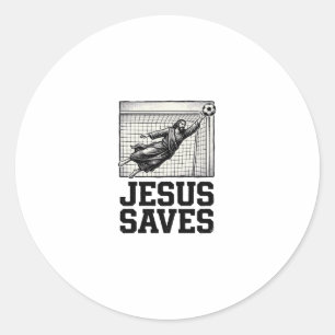 Jesus rettet Fußballtorwart Vintage Gravur Shirt_ Runder Aufkleber