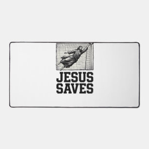 Jesus rettet Fußballtorwart Vintage Gravur Shirt_ Schreibtischunterlage