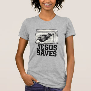 Jesus rettet Fußballtorwart Vintage Gravur Shirt_ T-Shirt