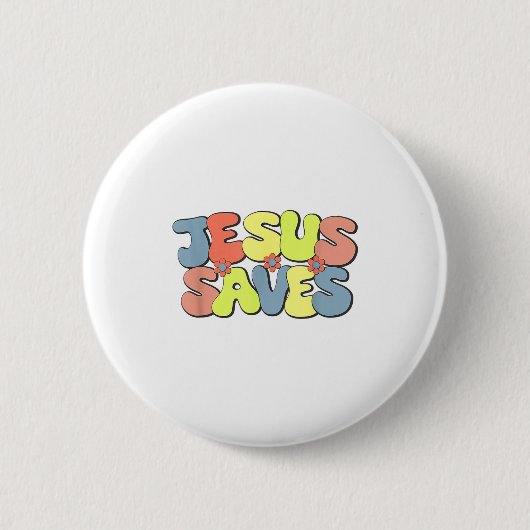 Jesus rettet - Hipe Flower Child Stil Button (Vorderseite)