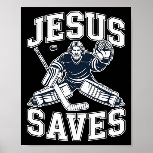 Jesus rettet – Hockey Humor für christliche Spiele Poster