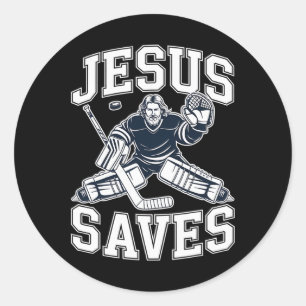 Jesus rettet – Hockey Humor für christliche Spiele Runder Aufkleber