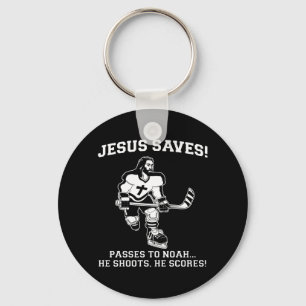 Jesus rettet Hockey lustiges T-Shirt Schlüsselanhänger