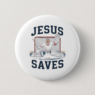 Jesus rettet Hockey-Spieler-Team Gott Hockey-Liebh Button