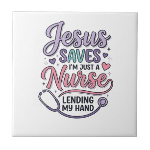 Jesus rettet Nurse Faith Shirt Design_1 Fliese