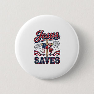 Jesus rettet patriotisches christliches Vintage-Sh Button