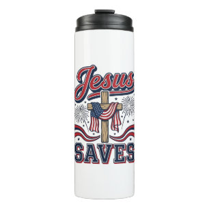 Jesus rettet patriotisches christliches Vintage-Sh Thermosbecher
