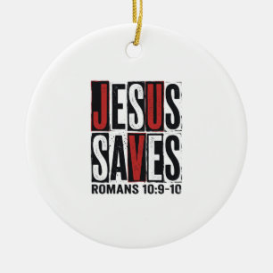 Jesus rettet Römer 10_9 Christliches Vintage-Shirt Keramik Ornament
