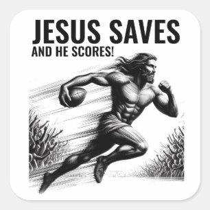 Jesus rettet und er punktet - Jesus Fußball Meme Quadratischer Aufkleber