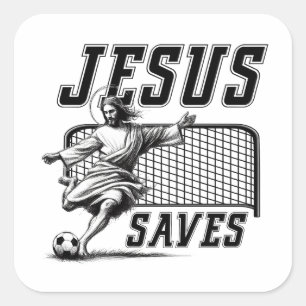Jesus rettet und schießt Tore - Lustiges Jesus-Fuß Quadratischer Aufkleber