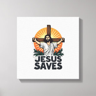 Jesus rettet Vintage-Gravur-Glaubens-Shirt (1) Leinwanddruck
