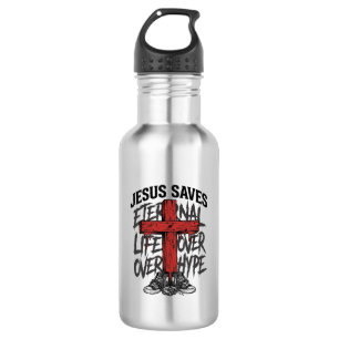 Jesus rettet Vintage-Kreuz christliche Streetwear  Edelstahlflasche