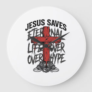 Jesus rettet Vintage-Kreuz christliche Streetwear  Große Wanduhr
