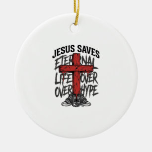 Jesus rettet Vintage-Kreuz christliche Streetwear  Keramik Ornament
