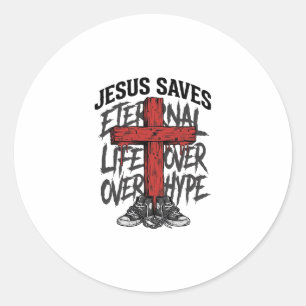 Jesus rettet Vintage-Kreuz christliche Streetwear Runder Aufkleber