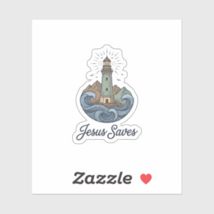 Jesus rettet Vintage-Leuchtturm-Christen-Shirt_1 Aufkleber