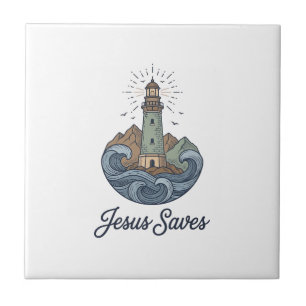 Jesus rettet Vintage-Leuchtturm-Christen-Shirt_1 Fliese